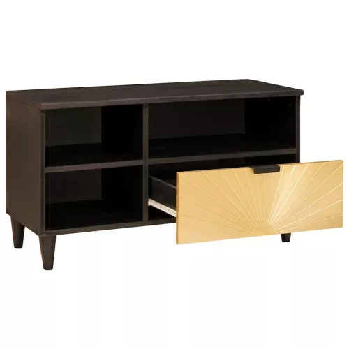 TV szekrény Fekete és Arany 80 x 33 x 46 cm tömör mangófa