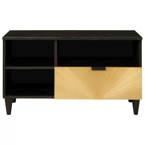 TV szekrény Fekete és Arany 80 x 33 x 46 cm tömör mangófa