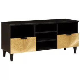   TV szekrény Fekete és Arany 100 x 33 x 46 cm tömör mangófa