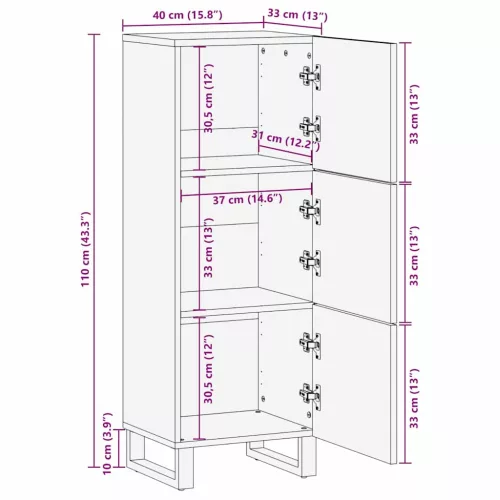 Highboard Barna 40 x 33 x 110 cm tömör mangófa