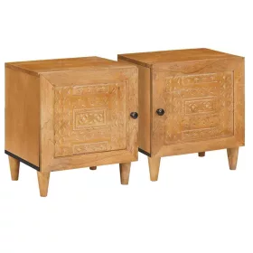   Éjjeli asztal 2 pcs Világosbarna 40 x 33 x 46 cm tömör mangófa