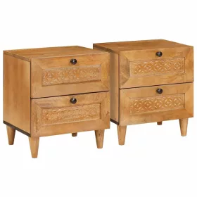   Éjjeli asztal 2 pcs Világosbarna 40 x 33 x 46 cm tömör mangófa