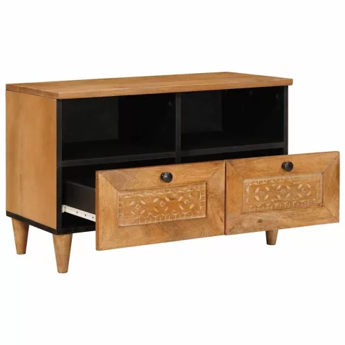 TV szekrény fiókkal Világosbarna 70 x 33 x 46 cm tömör mangófa