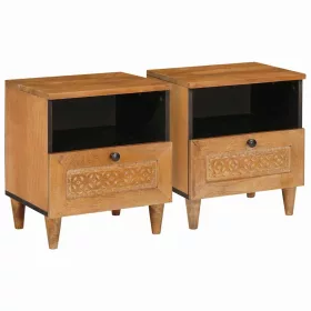   Éjjeli asztal 2 pcs Világosbarna 40 x 33 x 46 cm tömör mangófa