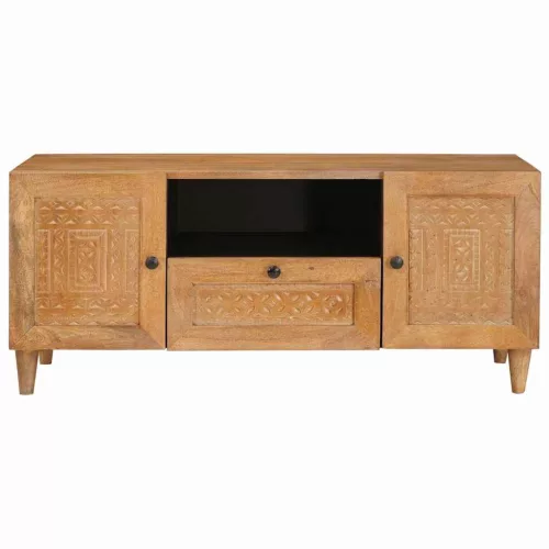 TV szekrény fiókkal Világosbarna 105 x 33 x 46 cm tömör mangófa