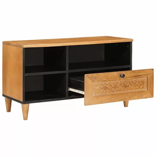 TV szekrény fiókkal Világosbarna 80 x 33 x 46 cm tömör mangófa