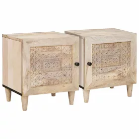 Éjjeli asztal 2 pcs Bézs 40 x 33 x 46 cm tömör mangófa