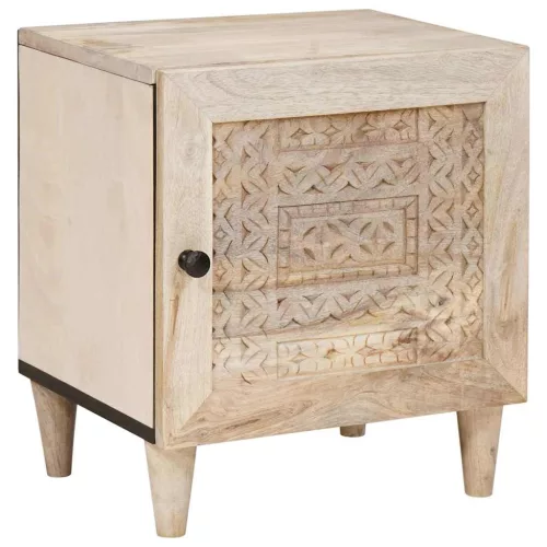 Éjjeli asztal 2 pcs Bézs 40 x 33 x 46 cm tömör mangófa