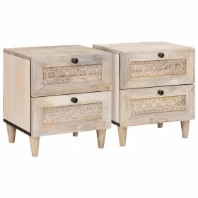   Éjjeli asztal fiókkal 2 pcs Bézs 40 x 33 x 46 cm tömör mangófa