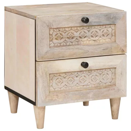 Éjjeli asztal fiókkal 2 pcs Bézs 40 x 33 x 46 cm tömör mangófa