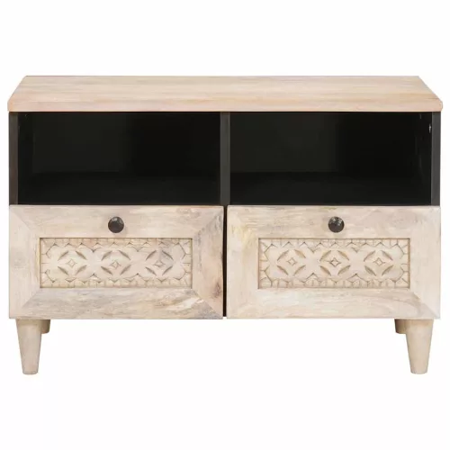 TV szekrény fiókkal Fehér 70 x 33 x 46 cm tömör mangófa