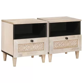   Éjjeli asztal fiókkal 2 pcs Bézs 40 x 33 x 46 cm tömör mangófa