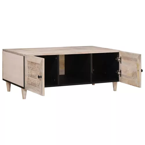 Dohányzóasztal polcokkal Bézs 100 x 54 x 40 cm tömör mangófa