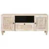 TV szekrény fiókkal Fehér 105 x 33 x 46 cm tömör mangófa