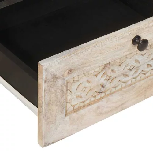 TV szekrény fiókkal Fehér 105 x 33 x 46 cm tömör mangófa