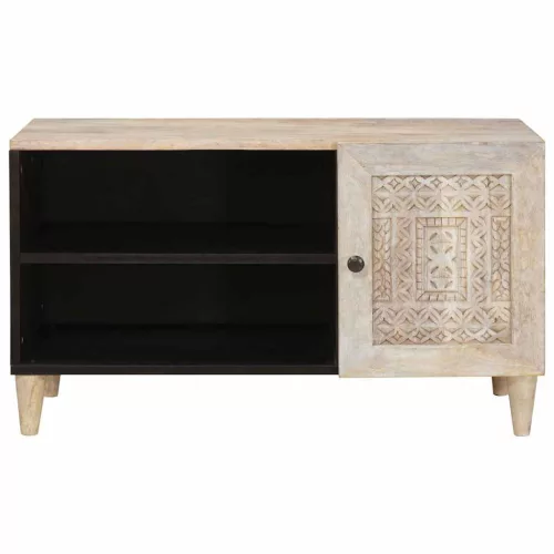 TV szekrény polcokkal Fehér 80 x 33 x 46 cm tömör mangófa