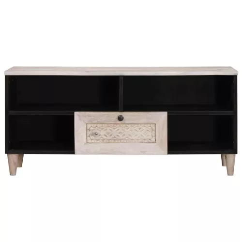 TV szekrény fiókkal Fehér 105 x 33 x 46 cm tömör mangófa