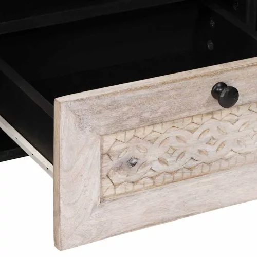 TV szekrény fiókkal Fehér 105 x 33 x 46 cm tömör mangófa