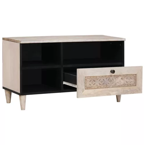 TV szekrény fiókkal Fehér 80 x 33 x 46 cm tömör mangófa