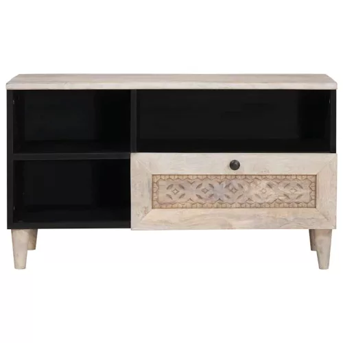 TV szekrény fiókkal Fehér 80 x 33 x 46 cm tömör mangófa