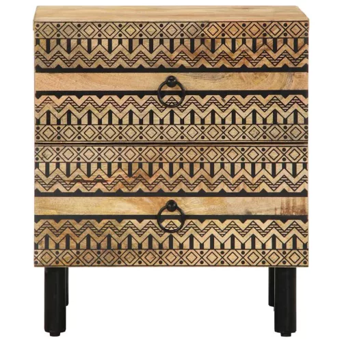 2 db fekete tömör mangófa éjjeliszekrények 40 x 33,5 x 46 cm