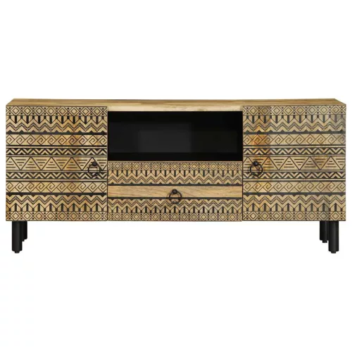 Fekete tömör nyers mangófa TV-szekrény 105 x 33,5 x 46 cm