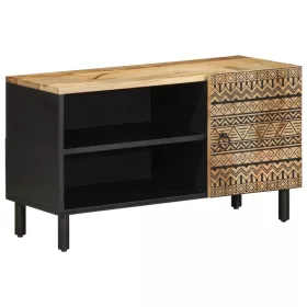 Fekete tömör nyers mangófa TV-szekrény 80 x 33,5 x 46 cm