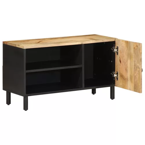 Fekete tömör nyers mangófa TV-szekrény 80 x 33,5 x 46 cm