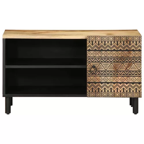 Fekete tömör nyers mangófa TV-szekrény 80 x 33,5 x 46 cm