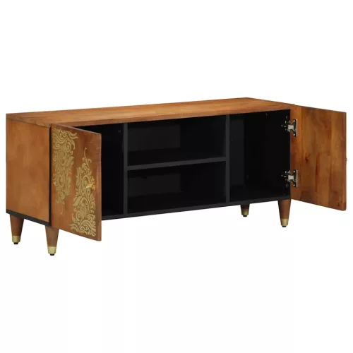 TV szekrény polcokkal Barna 105 x 33.5 x 46 cm Tömör mangófa