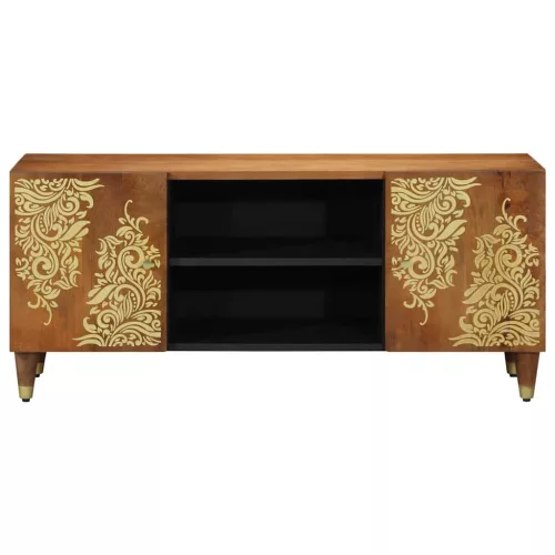 TV szekrény polcokkal Barna 105 x 33.5 x 46 cm Tömör mangófa