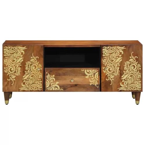 TV szekrény fiókkal Barna 105 x 33.5 x 46 cm Tömör mangófa