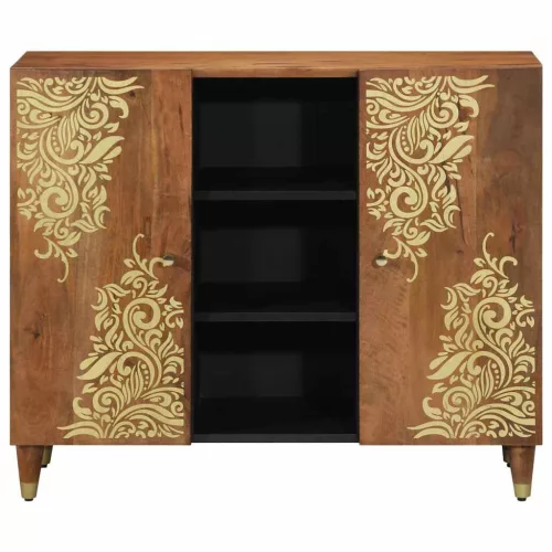 Széf polcokkal tárolóval Barna 90 x 33.5 x 75 cm Tömör mangófa