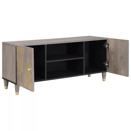 TV szekrény Szürke és Arany 105 x 33.5 x 46 cm Tömör mangófa