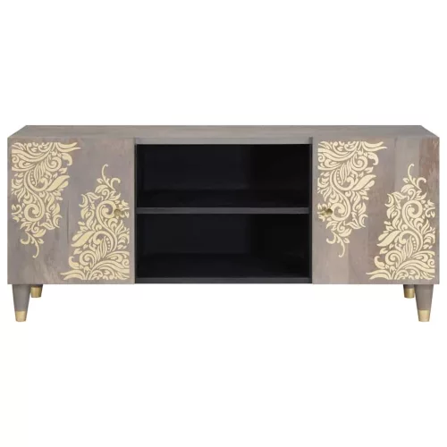 TV szekrény Szürke és Arany 105 x 33.5 x 46 cm Tömör mangófa