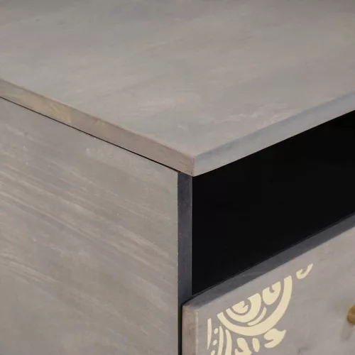 Dohányzóasztal fiókkal Szürke 80 x 54 x 40 cm tömör mangófa