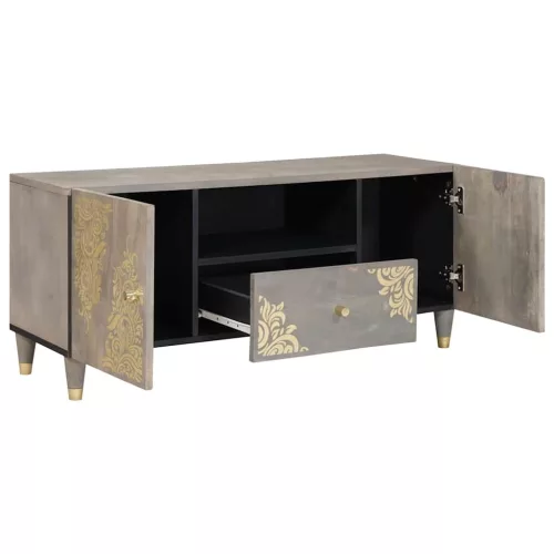 TV szekrény Szürke és Arany 105 x 33.5 x 46 cm Tömör mangófa