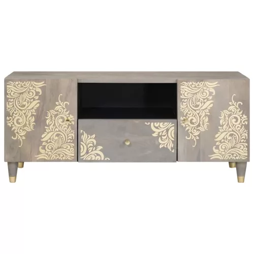 TV szekrény Szürke és Arany 105 x 33.5 x 46 cm Tömör mangófa