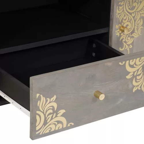 TV szekrény Szürke és Arany 105 x 33.5 x 46 cm Tömör mangófa
