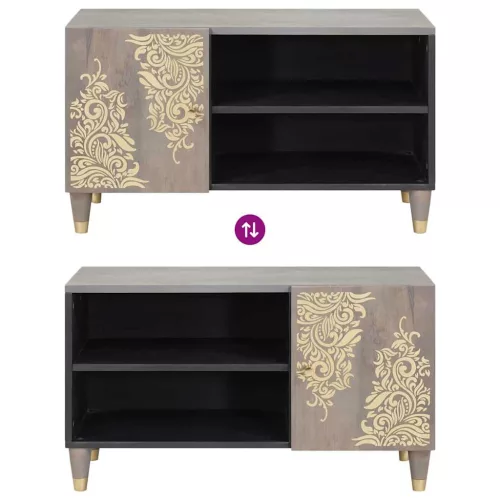 TV szekrény Szürke és Arany 80 x 31.5 x 46 cm Tömör mangófa