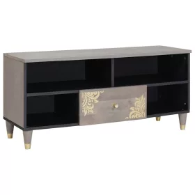   TV szekrény Szürke és Arany 100 x 33.5 x 46 cm Tömör mangófa