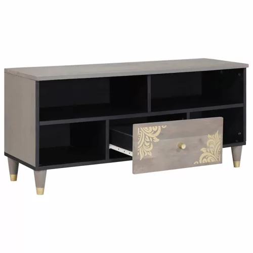 TV szekrény Szürke és Arany 100 x 33.5 x 46 cm Tömör mangófa