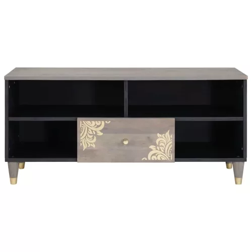 TV szekrény Szürke és Arany 100 x 33.5 x 46 cm Tömör mangófa