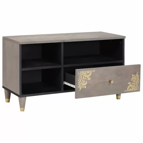 TV szekrény Szürke és Arany 80 x 33.5 x 46 cm Tömör mangófa