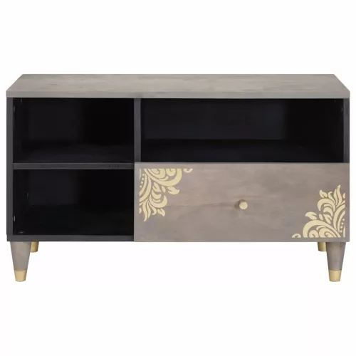 TV szekrény Szürke és Arany 80 x 33.5 x 46 cm Tömör mangófa