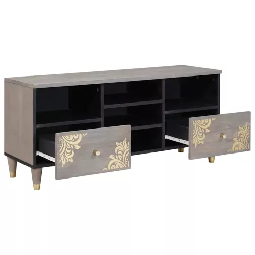 TV szekrény Szürke és Arany 100 x 33.5 x 46 cm Tömör mangófa