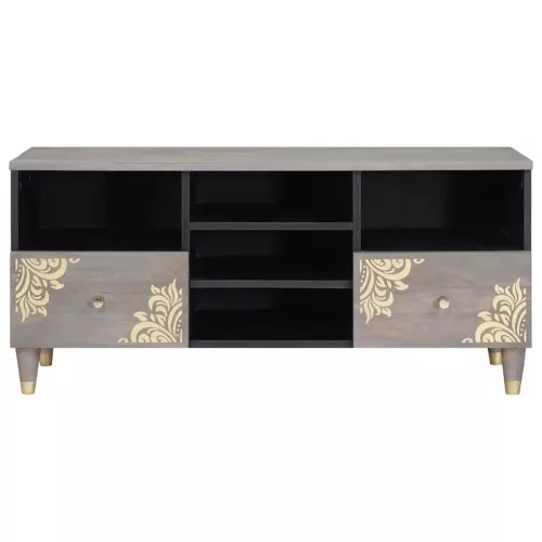TV szekrény Szürke és Arany 100 x 33.5 x 46 cm Tömör mangófa