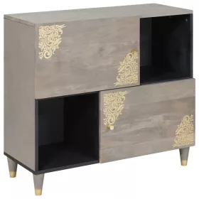   Széf polcokkal Szürke és Arany 80 x 33.5 x 75 cm Tömör mangófa