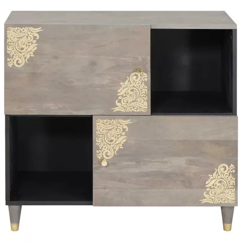 Széf polcokkal Szürke és Arany 80 x 33.5 x 75 cm Tömör mangófa