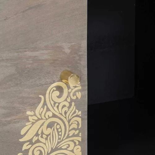 Széf polcokkal Szürke és Arany 80 x 33.5 x 75 cm Tömör mangófa